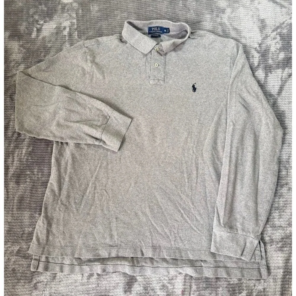 Polo Ralph‎ Lauren Mens XL Grey Long Sleeve Polo Shirt Custom Fit Pony Logo